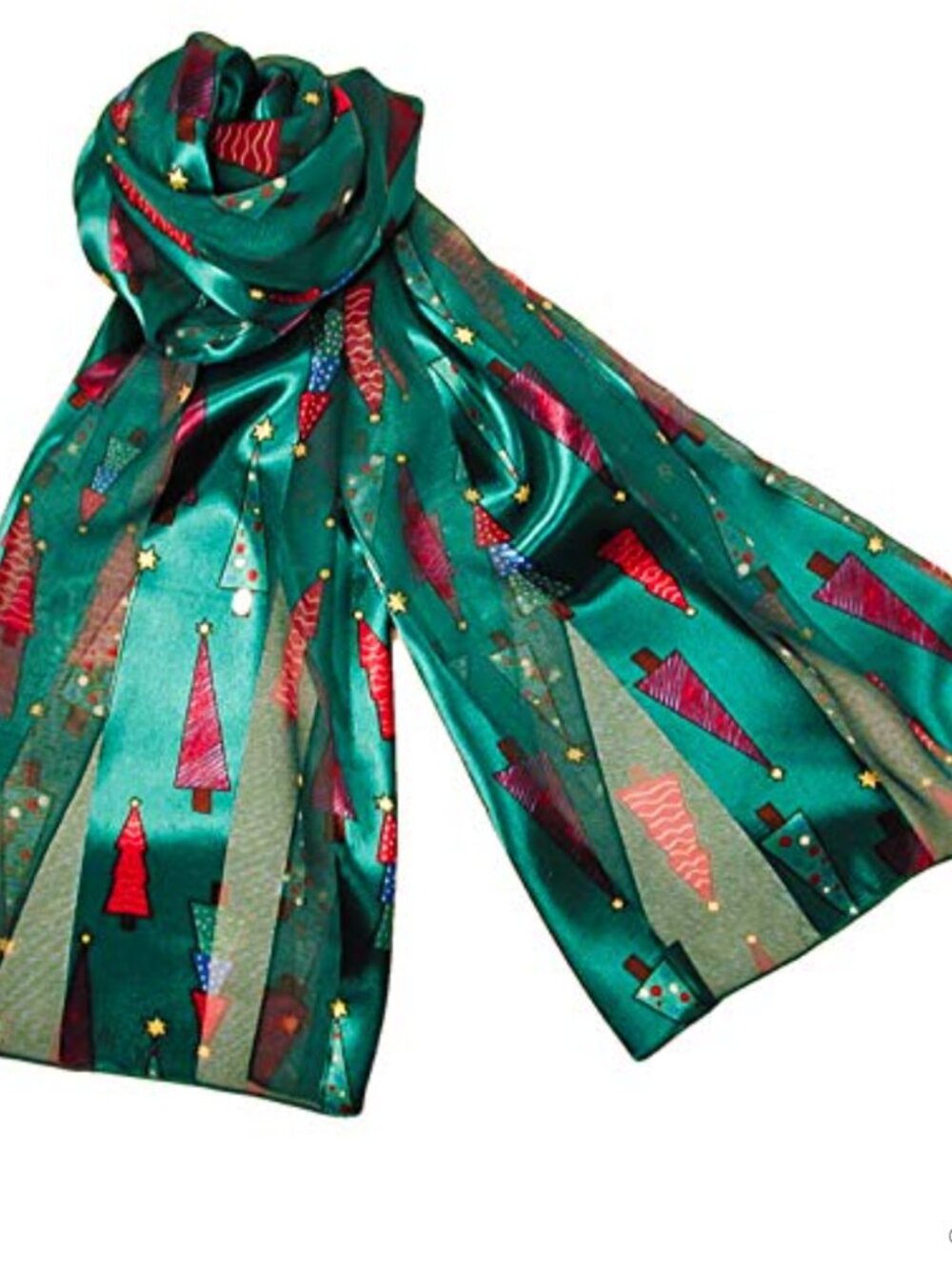 Christmas Tree Print Chiffon Scarf 60x13 Lightweight Holiday Accessory